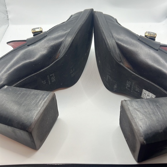 RAS black chunky heel leather loafer square toe/heel w/jewel detail SZ 39 US 9 - Picture 7 of 13